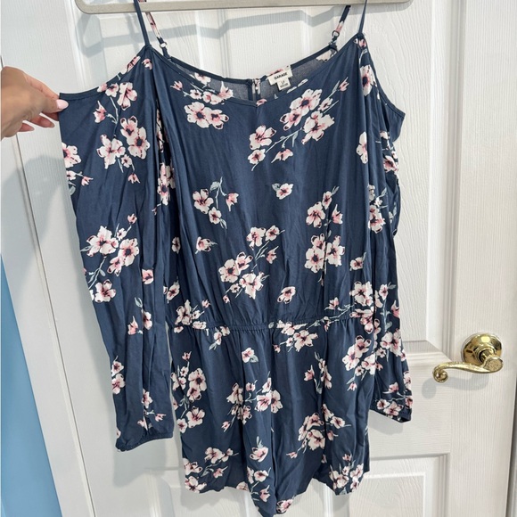 Garage Floral Cold Shoulder Jumpsuit - Blue and Pink - Picture 1 of 3